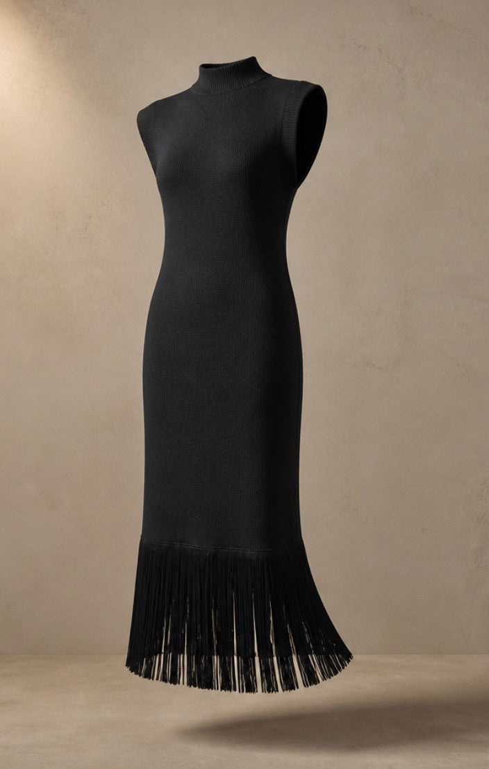 MAGIC Sweater Dress w/ Genuine Leather Fringe