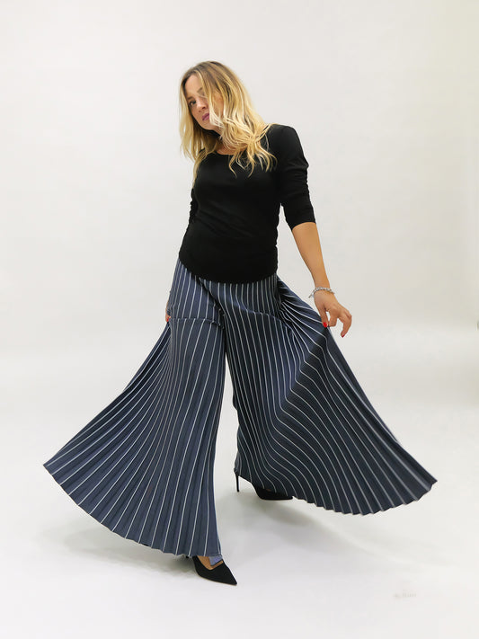 What? What? Denim Pleated Palazzo Pants