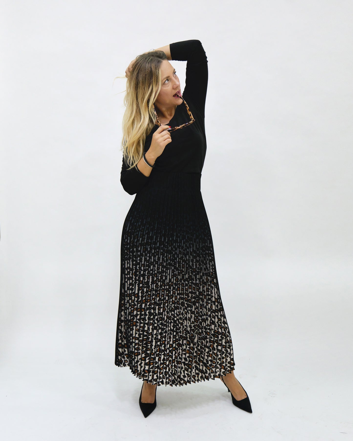 Victoria Pleated Cheetah Printed Skirt