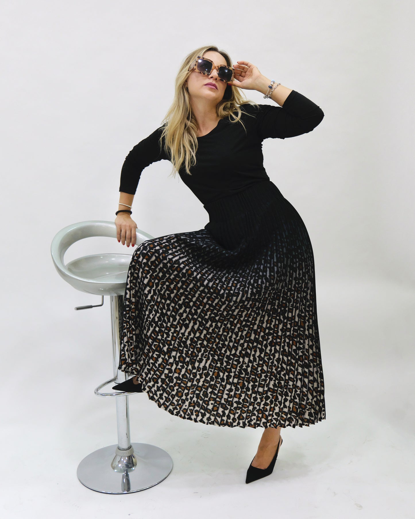 Victoria Pleated Cheetah Printed Skirt