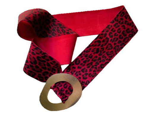 Red Leopard Suede Leather Belt