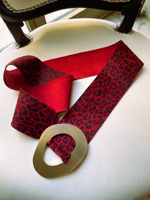 Red Leopard Suede Leather Belt