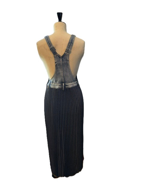 Rescued Denim Overall Pleated Dress
