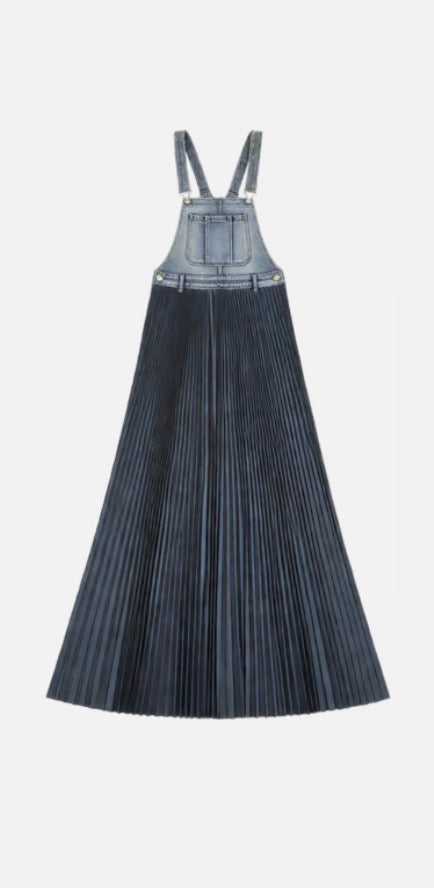 Rescued Denim Overall Pleated Dress