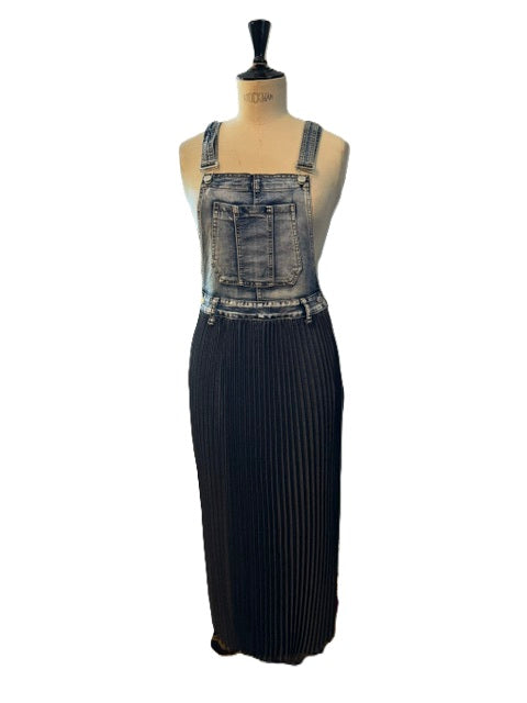 Rescued Denim Overall Pleated Dress