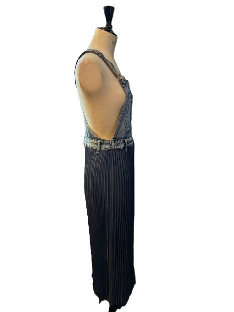 Rescued Denim Overall Pleated Dress