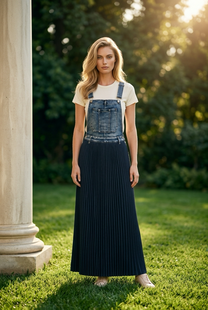 Rescued Denim Overall Pleated Dress