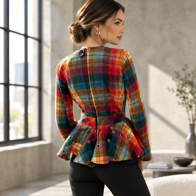 SONYA's RED/ORANGE "LIBRARY" PLAID FLARE GROMMET JACKET