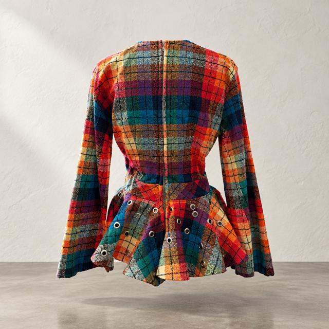 SONYA's RED/ORANGE "LIBRARY" PLAID FLARE GROMMET JACKET