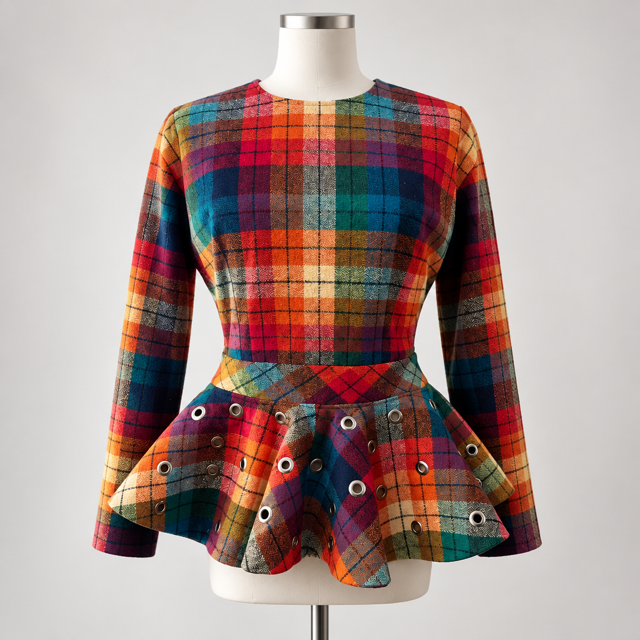 SONYA's RED/ORANGE "LIBRARY" PLAID FLARE GROMMET JACKET