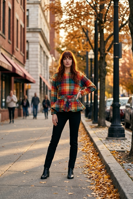SONYA's RED/ORANGE "LIBRARY" PLAID FLARE GROMMET JACKET